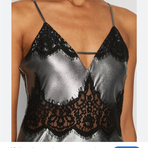 ALLSAINTS Ophelia Metallic Lace Trim Maxi Slip Dress Silver Black size 6 - Picture 2 of 8